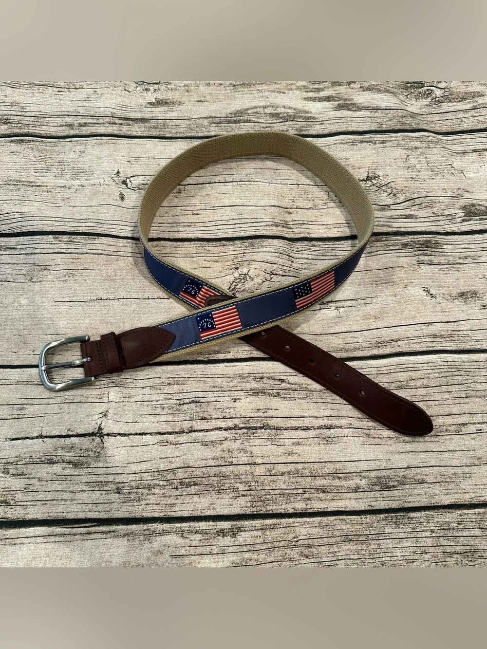 The Belted Cow Men’s Historical American Flags Ribbon Club Belt Size 34